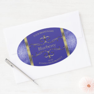 Produktetiketter för royal Blue och Guld Glitter G Ovalt Klistermärke