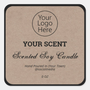 Produktetiketter för Rustic Kraft Scentred Soy Can Fyrkantigt Klistermärke