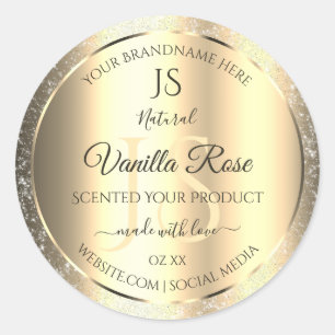Produktetiketter för Shimmery Guld Soft Glitter In Runt Klistermärke