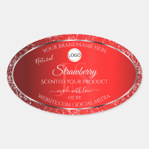 Produktetiketter för Shimmery Red Logotyp Initiale Ovalt Klistermärke