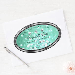 Produktetiketter för Shimmery Teal Glitter med dia Ovalt Klistermärke