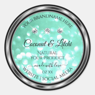 Produktetiketter för Shimmery Teal Glitter med dia Runt Klistermärke