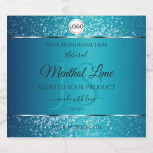 Produktetiketter för Shimmery Teal Logotyp Initial Spritflaskor Etikett