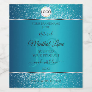 Produktetiketter för Shimmery Teal Logotyp Initial Vinflaska Etikett