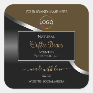 Produktetiketter för Subtle Brown Black Vågigt Sil Fyrkantigt Klistermärke