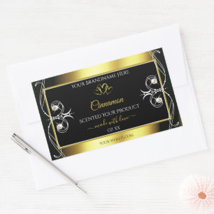 Produktetiketter för svart Guld-dekoration, glamor Rektangulärt Klistermärke