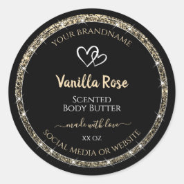 Produktetiketter för Svart och Guld Gräns Stars Gl Runt Klistermärke