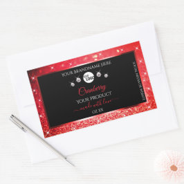 Produktetiketter för svart och röd Glitter, Logoty Rektangulärt Klistermärke