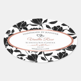Produktetiketter för svart och vit Blommigt Ro Gul Ovalt Klistermärke