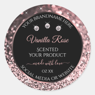 Produktetiketter för Svart Ro Guld Glitter, diaman Runt Klistermärke