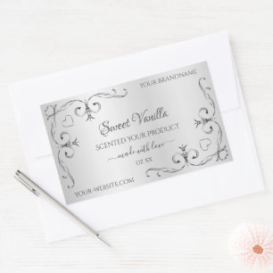 Produktetiketter för vintage Silver Ornate Decor-h Rektangulärt Klistermärke