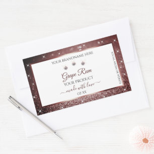 Produktetiketter för vit och burgundisk Glitter, D Rektangulärt Klistermärke