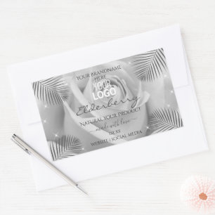 Produktetiketter Silver Grått Ro Handflatan Löv Lo Rektangulärt Klistermärke