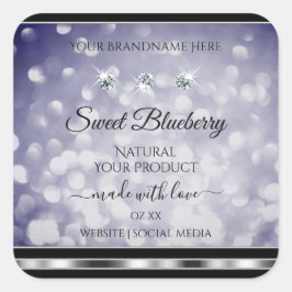 Produktetiketterna Glamous Blue Glitter Rhinestone Fyrkantigt Klistermärke