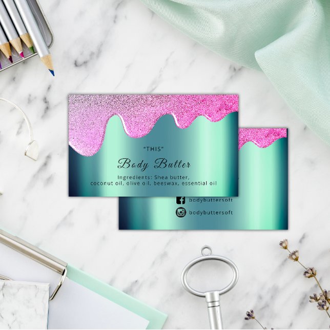Produktförpackning Rosa Social Visitkort (Body Butter Drips Product Packaging Pink Social Business Card)