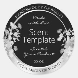 Produktförpackningsetikett för Classy Black Blommi Runt Klistermärke