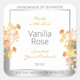 Produktförpackningsetikett för vit Blommigt Orange Fyrkantigt Klistermärke