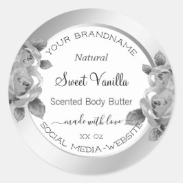 Produktförpackningsetiketter för vit och Silver Bl Runt Klistermärke