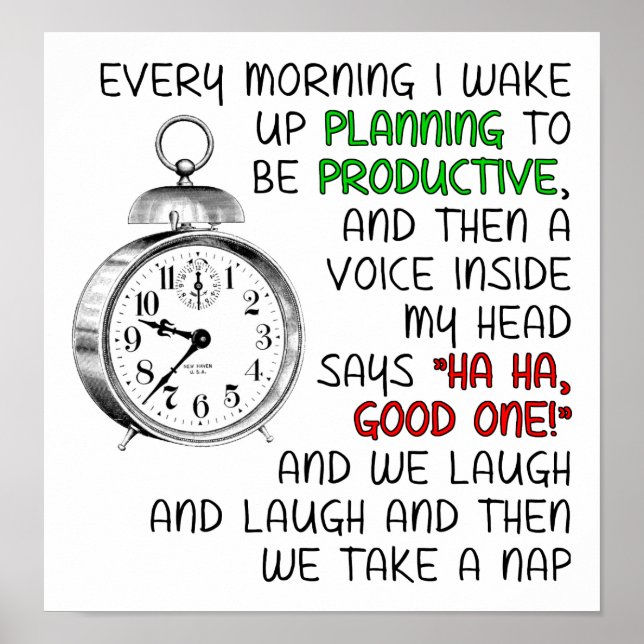 Produktiviteten Nap Funny Poster (Framsidan)