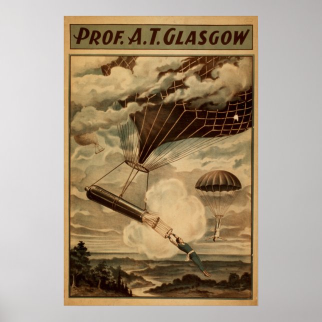 Prof. GLASGOW Balloon Fallskärm VAUDEVILLE Poster (Framsidan)