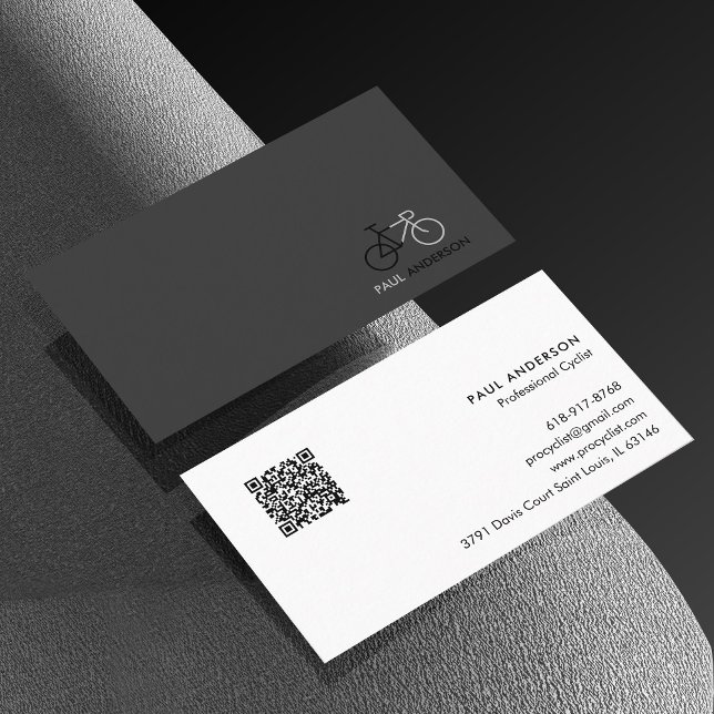 Profesionell Cyklist Svart & Vit QR-kod Visitkort (Skapare uppladdad)
