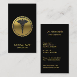 Professional 3D Gold Caduceus Medical Emblem Visitkort