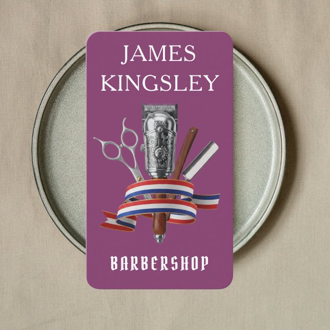 Professional Barber Luxury Berry Purple Barbershop Visitkort (Skapare uppladdad)