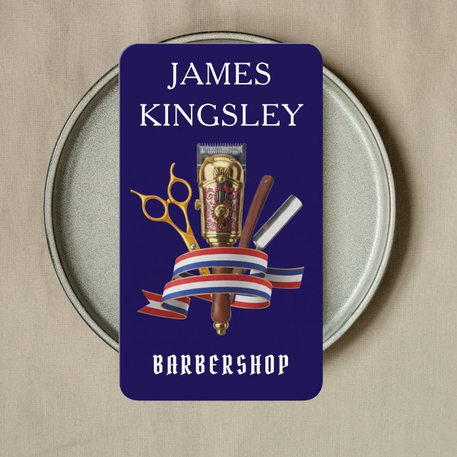 Professional Barbershop luxury Navy Blue barber Visitkort (Skapare uppladdad)
