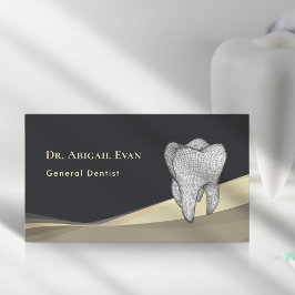 Professional Black and Gold 3D Tooth Icon Dentist Visitkort