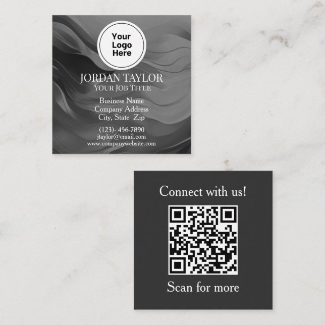 Professional Black and White Logo QR Code Fyrkantigt Visitkort (Fram/baksida)