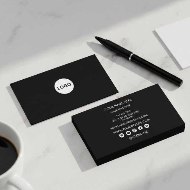 Professional Black Circle Logo Modern Visitkort (Professional Black Circle Logo Modern Business Card Template)