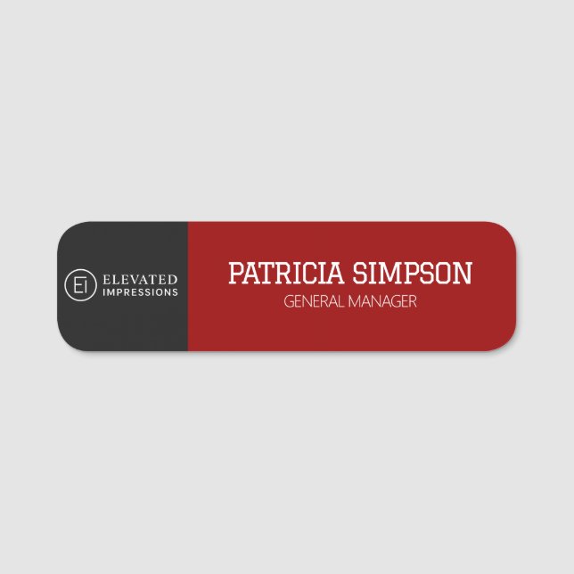 Professional Black Dark Red Luxury Logo Style Namnbricka (Framsida)
