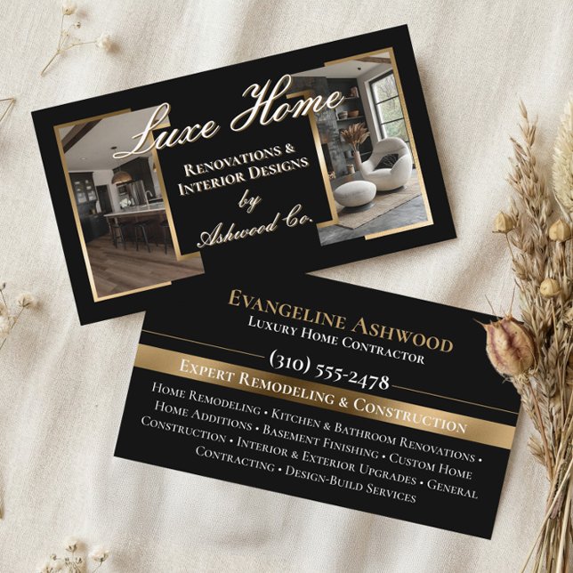 Professional Black Gold Home Remodeling Contractor Visitkort (Professional Black Gold Home Remodeling Contractor Business Card)