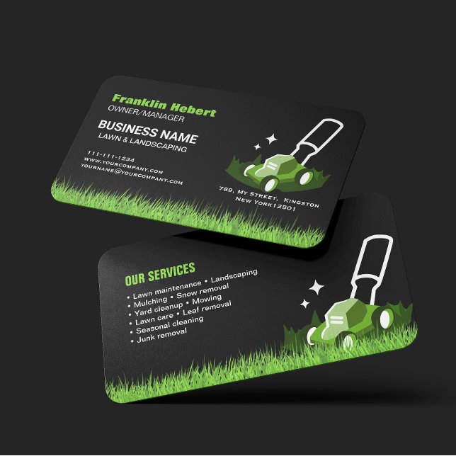 Professional Black Green Lawn Care & Landscaping Visitkort (Skapare uppladdad)