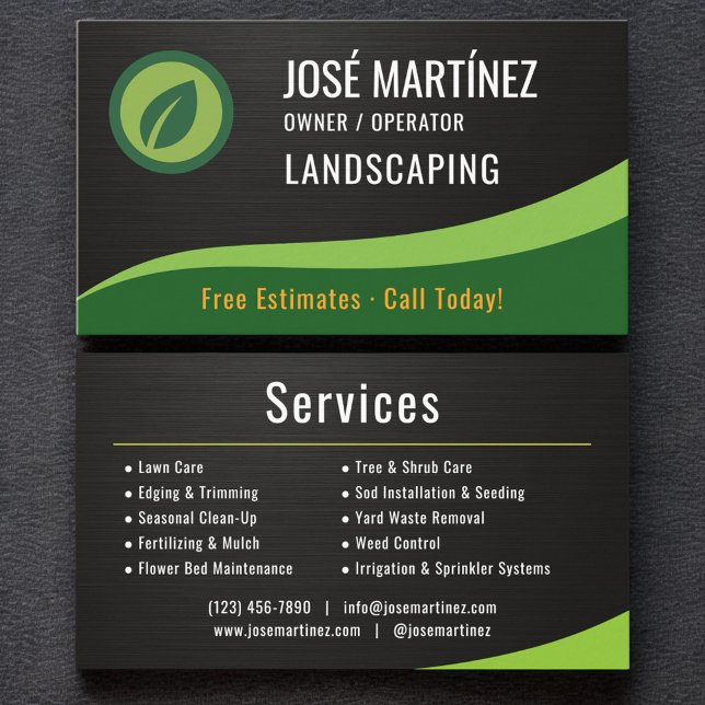 Professional Black Metallic Landscaping Lawn Care Visitkort (Skapare uppladdad)
