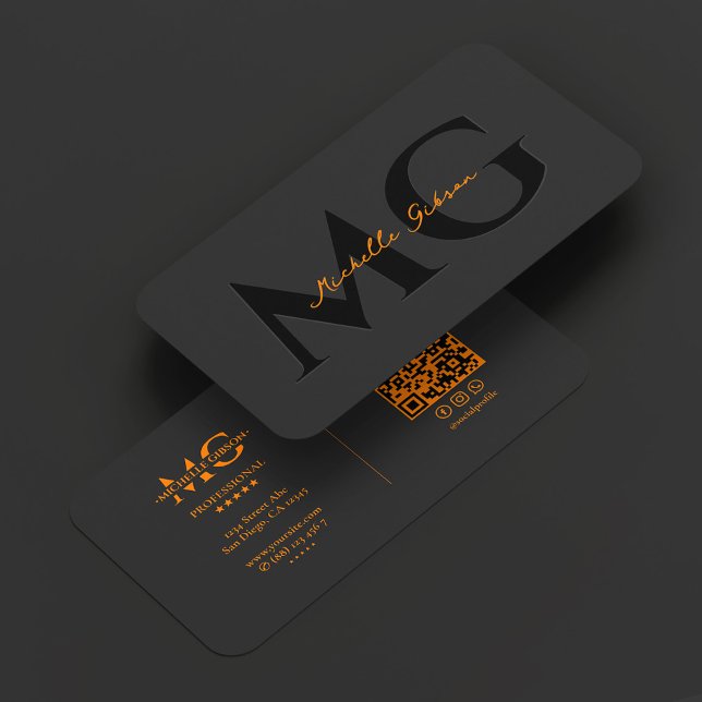 Professional Black Orange Minimal Initials Visitkort (Professional Black Orange Minimal Initials Business Card
)