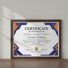 Professional Blue Gold Appreciation Certificate Tilläggskort