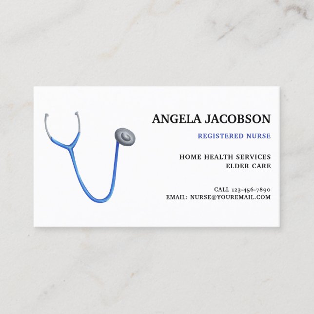 Professional Blue Stethoscope Nurse Business Card Visitkort (Framsida)