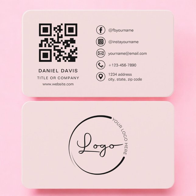 Professional Blush Pink Logo QR Code Visitkort (Skapare uppladdad)