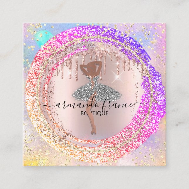 Professional Boutique Shop Glitter Pink Holograph Fyrkantigt Visitkort (Framsida)