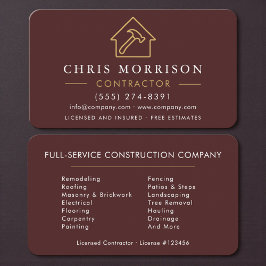Professional Burgundy & Gold Contractor Visitkort