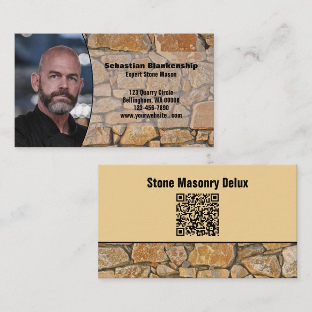 Professional Business Photo Stone Wall & QR Code Visitkort (Fram/baksida)
