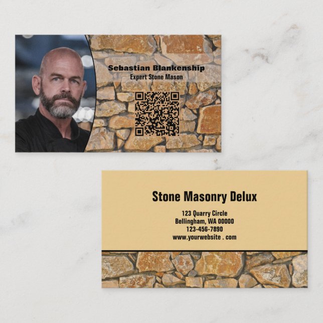 Professional Business Photo Stone Wall & QR Code Visitkort (Fram/baksida)