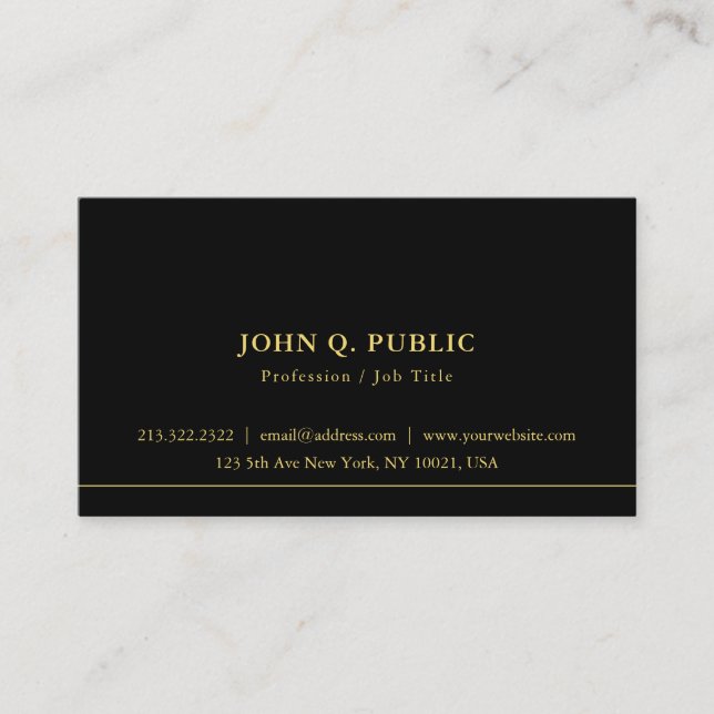 Professional Chic Simple Template Black And Gold Visitkort (Framsida)