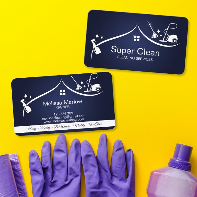 Professional Cleaning House Services Visitkort (residential and commercial cleaning services business card with cleaning logo)