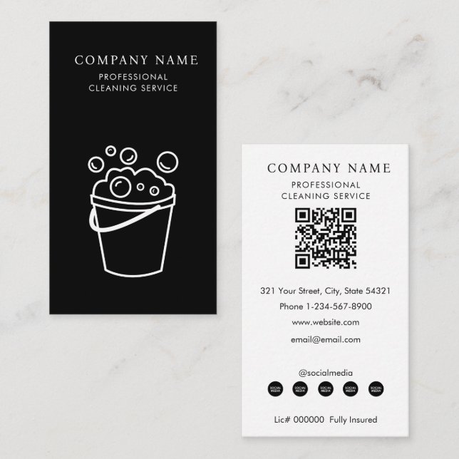 Professional Cleaning Services Logo Modern Black Visitkort (Fram/baksida)