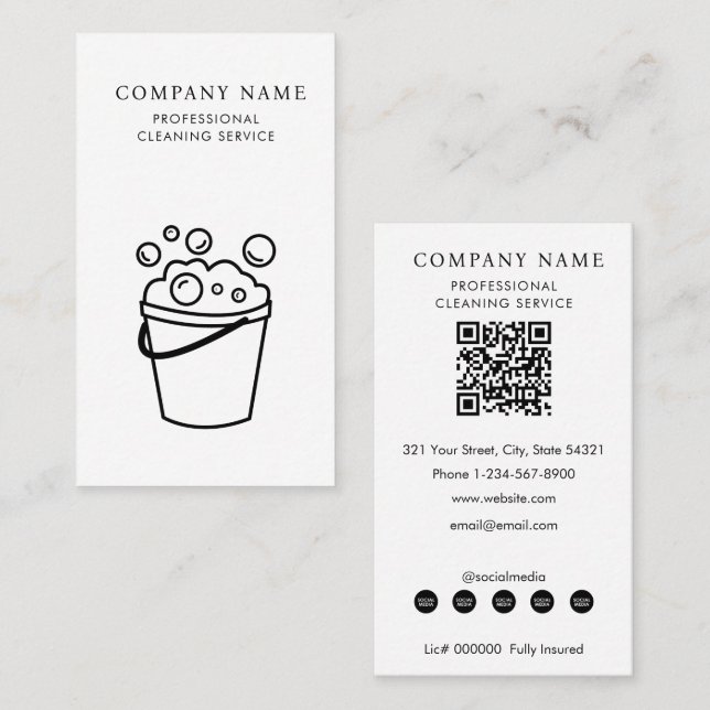 Professional Cleaning Services Logo Modern White Visitkort (Fram/baksida)