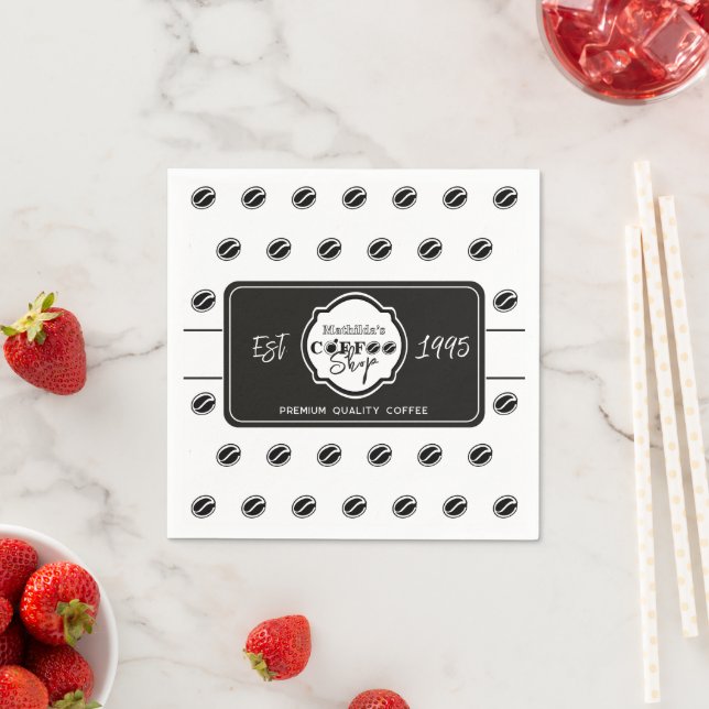Professional Coffee Shop Personalized Logo Black Pappersservett (Insitu)