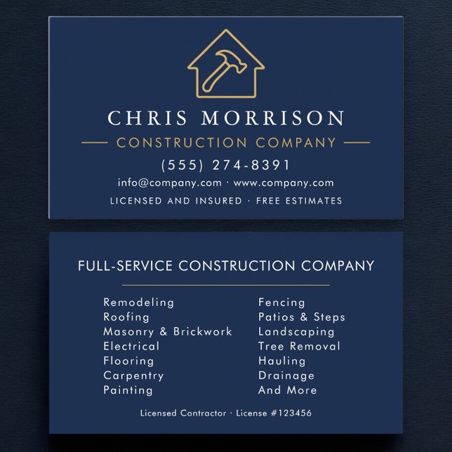Professional Construction Company Navy Blue Visitkort (Skapare uppladdad)