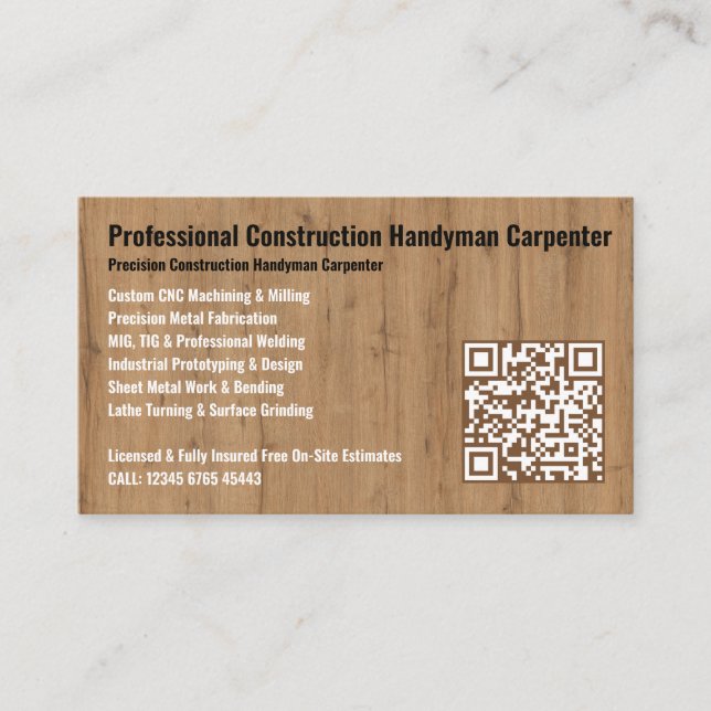 Professional Construction Handyman Carpenter Visitkort (Framsida)